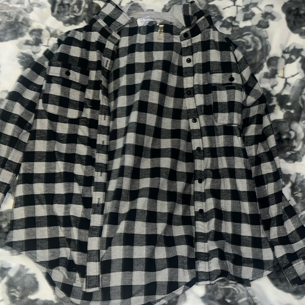 Gray and Black hooded shirt